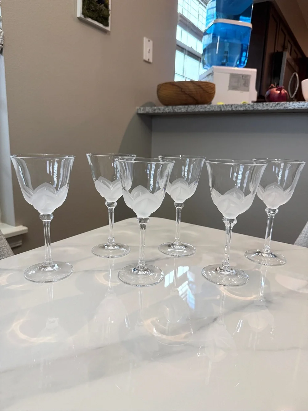 Set of 6 Cristal D'Arques JG Durand Florence Frosted Petals Wine Goblet Glasses